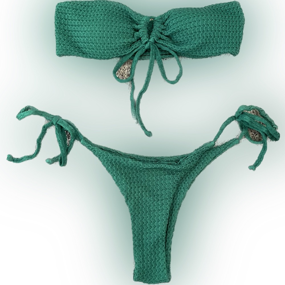 ZAFUL Emerald Green Textured Bandeau Bikini, Size M